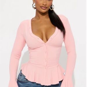 New w/ tags Fashion Nova Light Pink Peplum Blouse